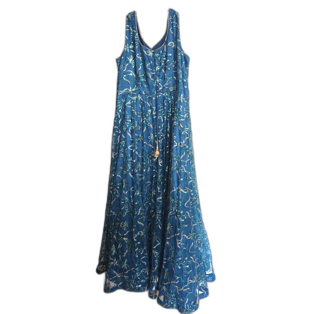 Anarkali Flared Gown - Teal - Picture 2 of 12